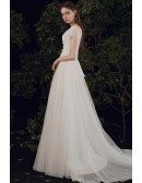 Flowy Long Tulle Vneck Wedding Dress with Illusion Open Back