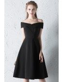 Simple Off Shoulder Little Black Dress Knee Length