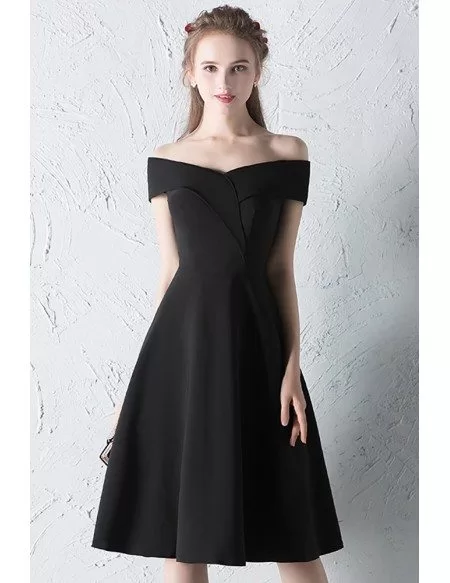 Simple Off Shoulder Little Black Dress Knee Length G79040 - GemGrace.com