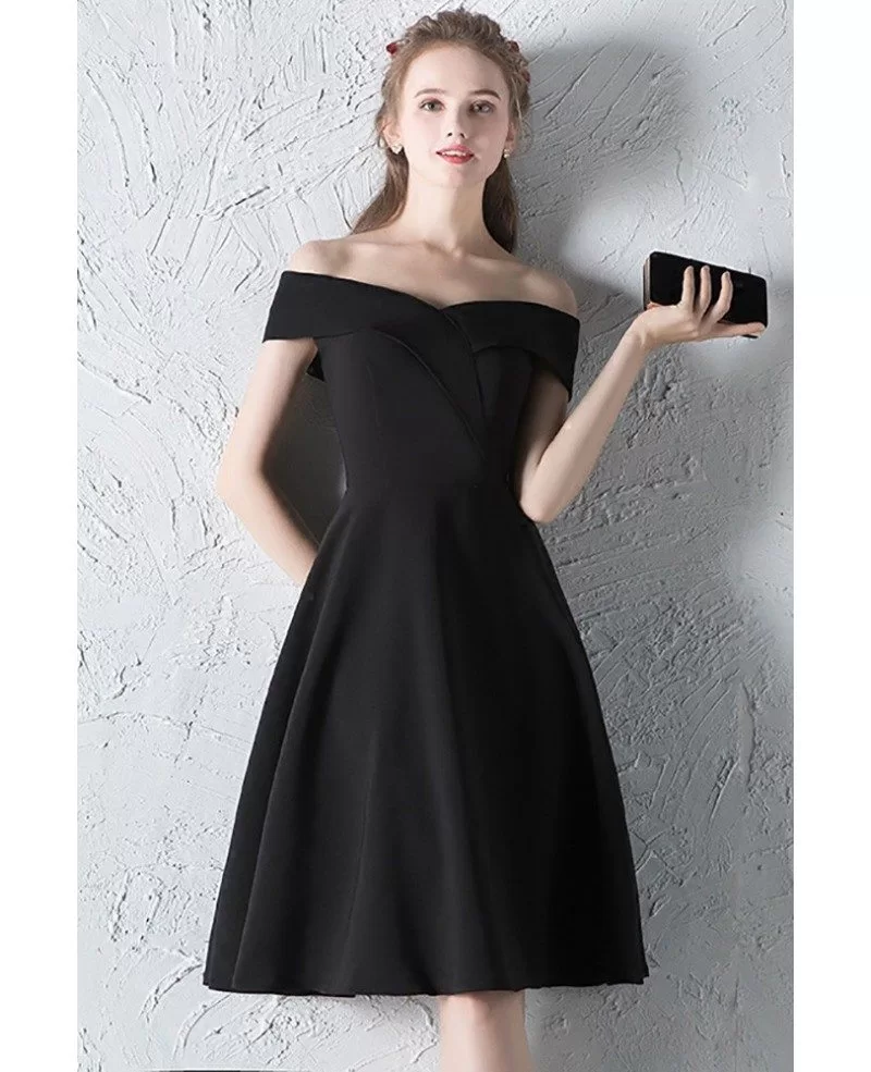 Simple Off Shoulder Little Black Dress Knee Length G79040 - GemGrace.com