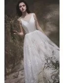 Beautiful Applique Lace Vneck Wedding Dress with V Shape Backless