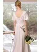 Modest Simple Long Chiffon Wedding Dress with Short Sleeves
