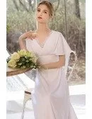 Modest Simple Long Chiffon Wedding Dress with Short Sleeves