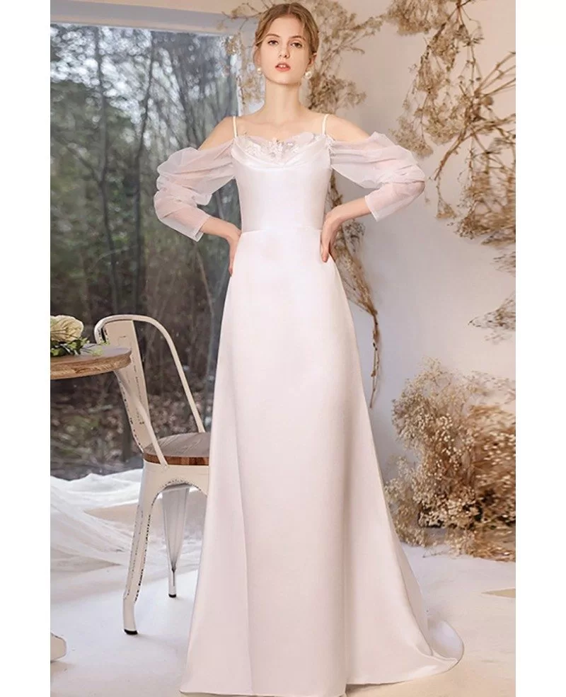 Simple Satin Elegant Wedding Dress with Cold Shoulder Sleeves G78004 ...
