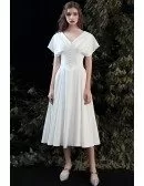 Retro Chic Vneck Tea Length Wedding Dress V Back with Dolman Sleeves