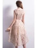 Champagne High Low Applique Lace Homecoming Party Dress Sleeveless