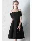 Simple Little Black Knee Length Semi Formal Dress with Off Shoulder