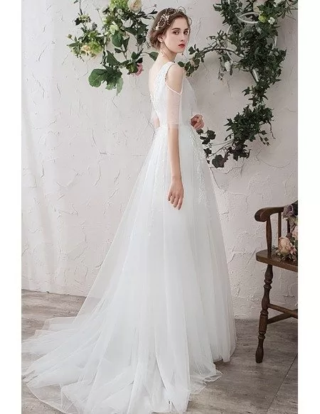 Beautiful Flowy Tulle Aline Wedding Dress with Appliques