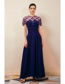 Long Purple Pleated Chiffon Specail Party Dres with Beading Cape Sleeves