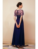 Long Purple Pleated Chiffon Specail Party Dres with Beading Cape Sleeves