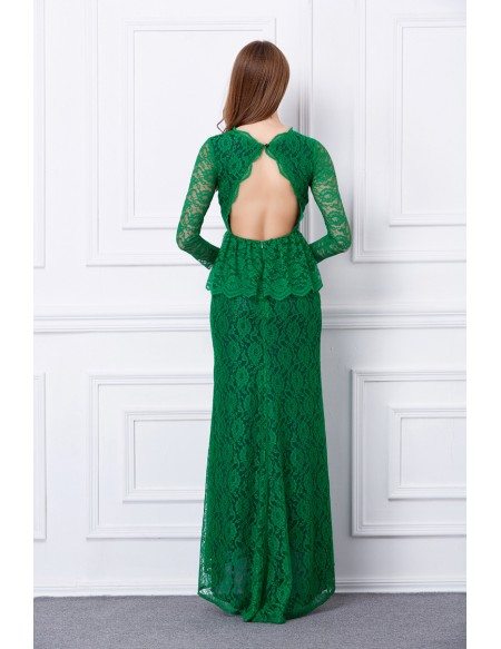 Green Elegant Sheath Lace Long Evening Dress With Open Back