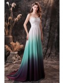 Strapless Sweetheart Lace Chiffon Long Prom Dress Ombre White Green Blue