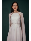 Tea Length Chiffon Beading Mature Wedding Dress with Cape Sleeves