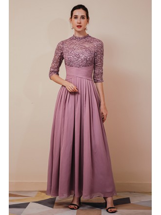 Modest Purple Long Chiffon Formal Special Occasion Dress For Woman with Sleeves