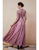 Modest Purple Long Chiffon Formal Special Occasion Dress For Woman with Sleeves