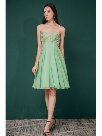 Simple Strapless Short Chiffon Lime Green Bridesmaid Party Dress