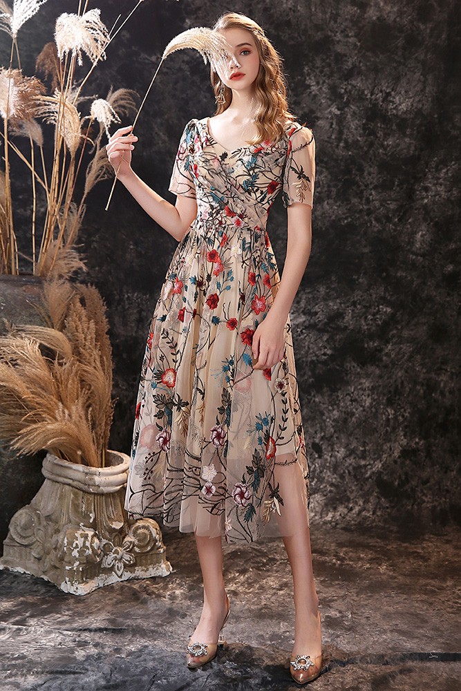 tea length embroidered dress