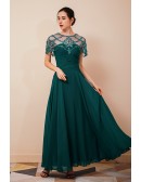Pleated Long Chiffon Formal Dres with Beading Cape Sleeves