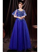 Royal Blue Tulle Ballgown Party Prom Dress with Peacock Patterns