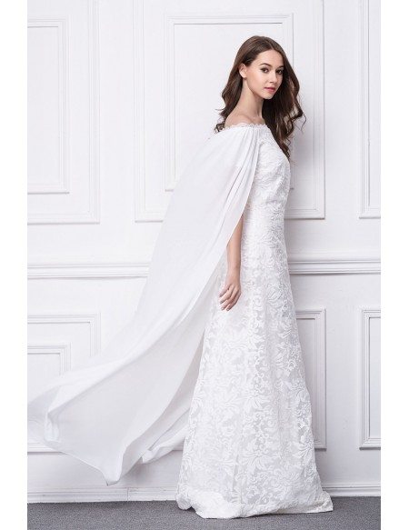Stylish A-Line Lace Long Evening Dress With Cape