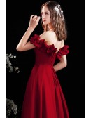 Gorgeous Off Shoulder Red Satin Long Prom Dress with Laceup