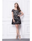 Chic Black Lace Mini Weeding Guest Dress With Cape Sleeves