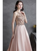 Unique Sequined Embroidered Empire Long Formal Prom Dress Sleeveless with Train