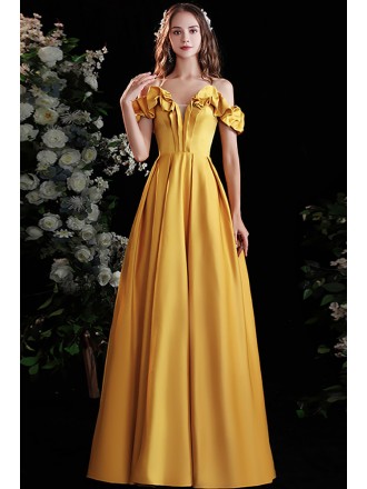 Gorgeous Yellow Off Shoulder Aline Party Prom Dress