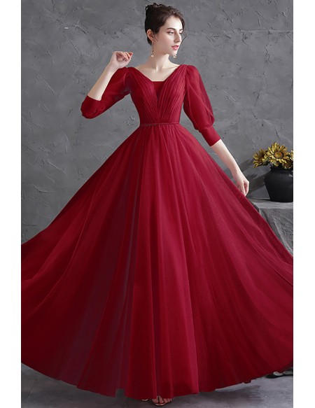 Elegant Half Sleeved Aline Long Evening Dress For Formal