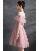 Sequined Cute Pink Tulle Short Homecoming Prom Dress Off Shoulder