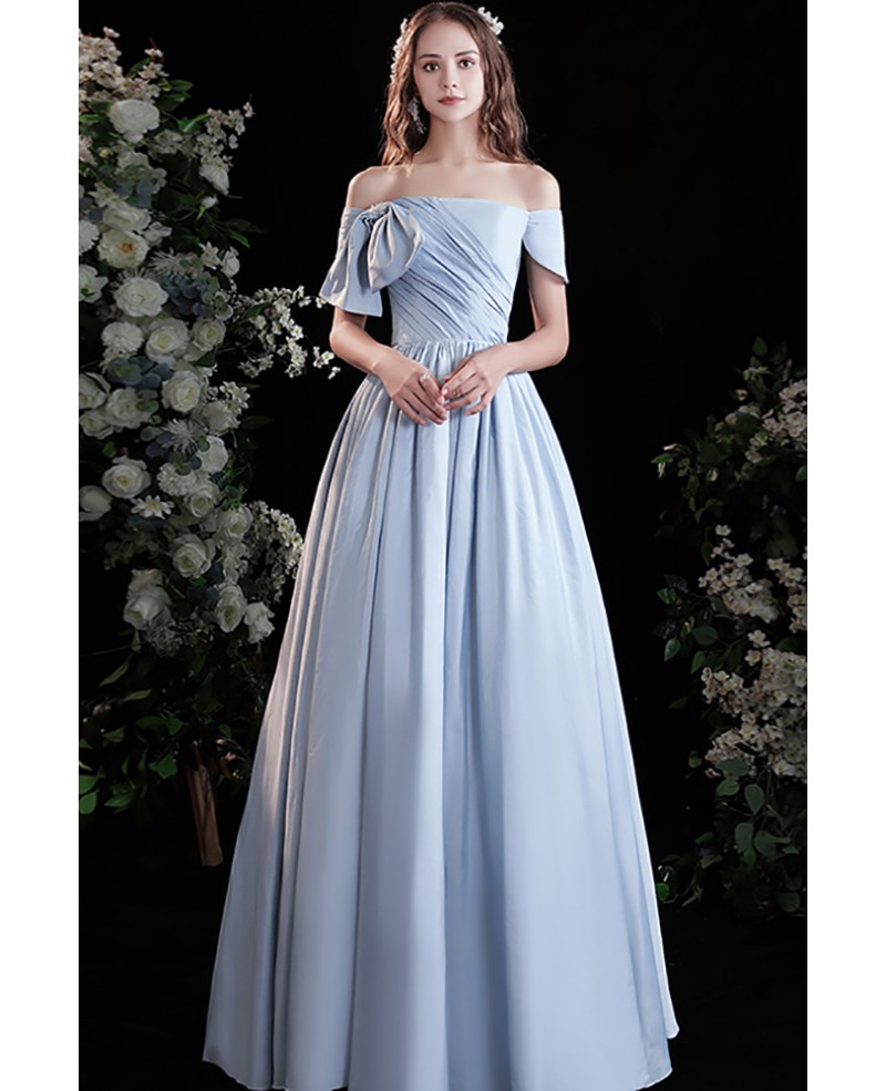 Pleated Strapless Sky Blue Prom Dress with Belt