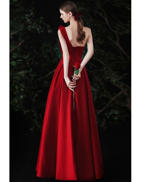 Formal Long Satin Burgundy Evening Prom Dress with Big Bow Front ...