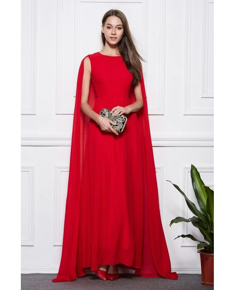 red chiffon dress with sleeves