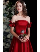 Modest Long Satin Burgundy Aline Prom Dress with Illusion Neckline
