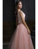 Pink Satin Aline Tea Length Wedding Formal Party Dress Sleeveless