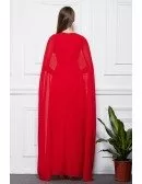 Elegant A-Line Red Chiffon Long Evening Dress With Cape