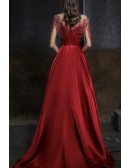 Burgundy Satin Long Elegant Prom Dress with Luxury Sequined Tassels