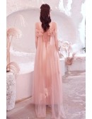 Gorgeous Pink Tulle Aline Prom Dress with Beautiful Flowers