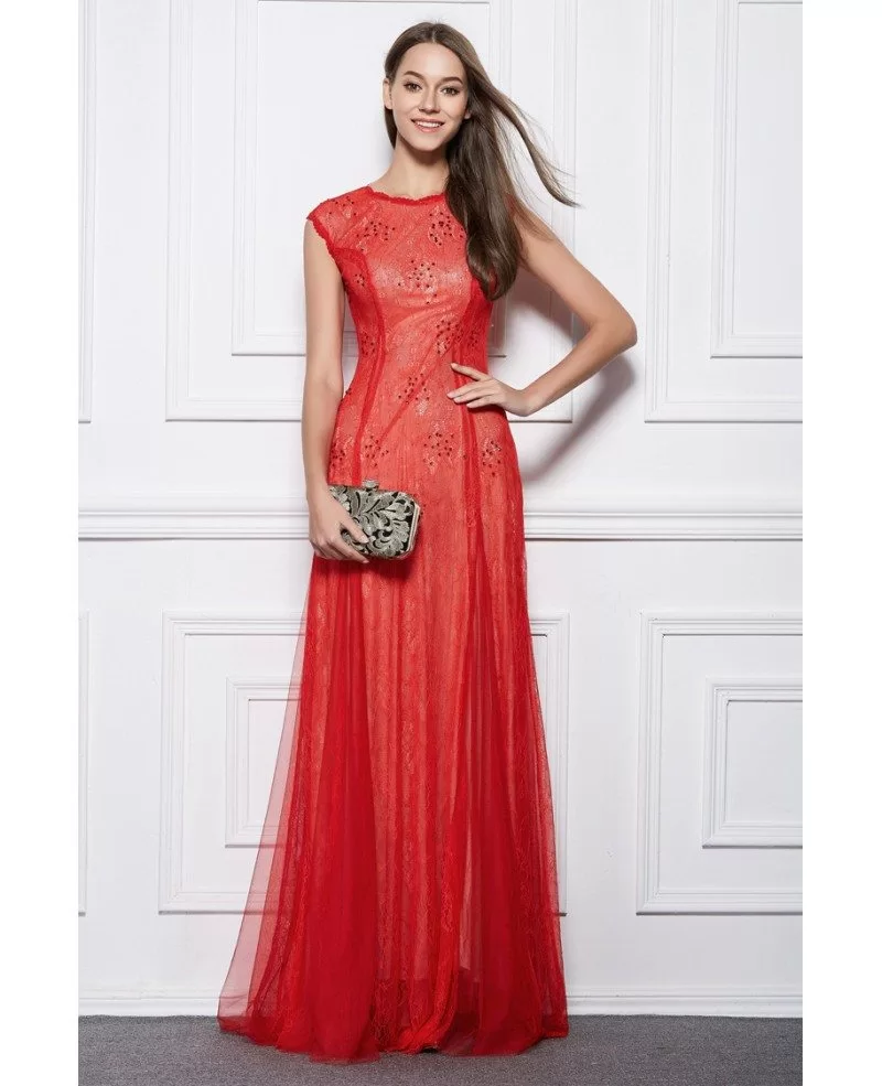 Glamorous A-Line Square-Neck Sleeveless Lace-Up Satin Red Floor-Length Evening Dress for Women main image 1