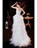 Fun High Low Tutus Feather Wedding Party Dress with Sweep Train