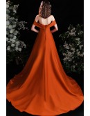 Noble Formal Long Satin Evening Dress Sleeveless with Sweep Strain