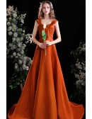 Noble Formal Long Satin Evening Dress Sleeveless with Sweep Strain
