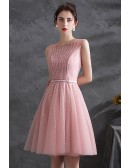 Sequined Round Neck Short Tulle Homecoming Prom Dress Sleeveless
