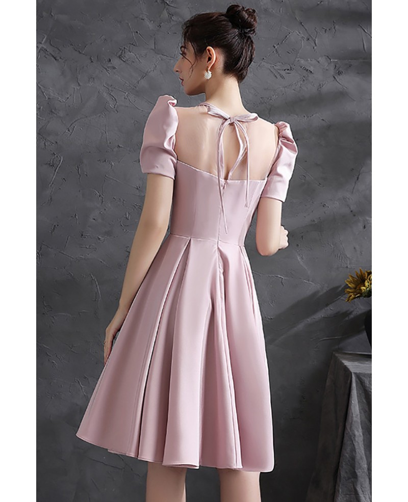 Cute Pink Satin Short Homecoming Dress with Bubble Sleeves Wholesale # ...