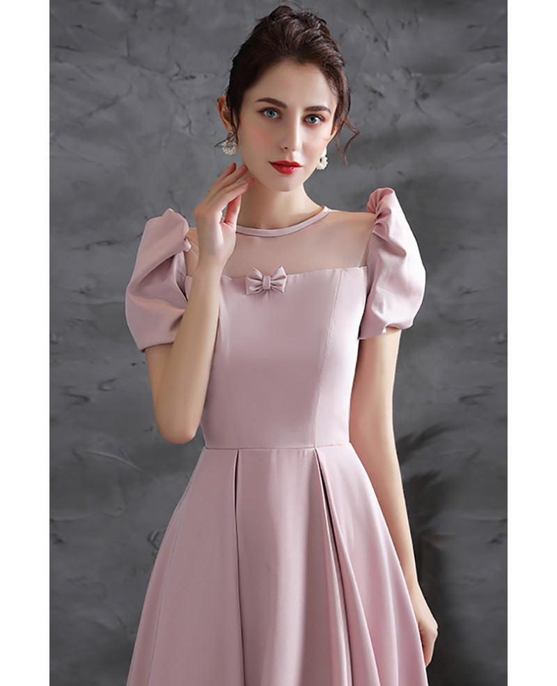 Cute Pink Satin Short Homecoming Dress with Bubble Sleeves Wholesale # ...
