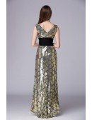 Chic V-neck High Waist Sequined Long Prom Dress