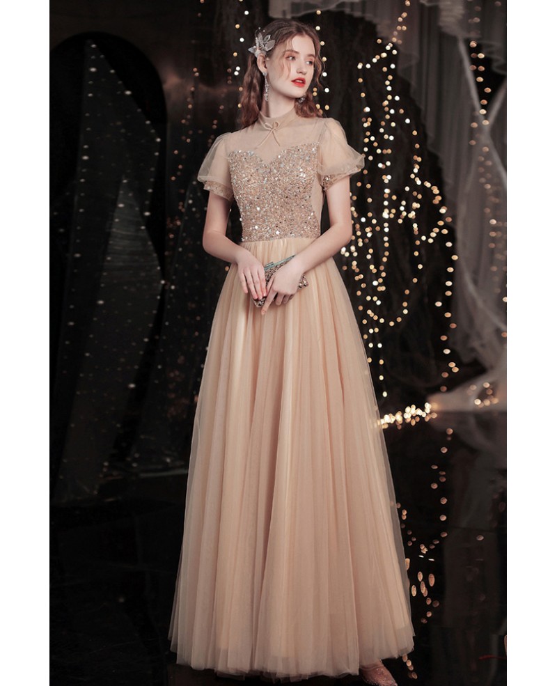 Champagne Sheer Prom Dress