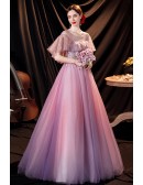 Elegant Purple Tulle Ballgown Prom Dress with Beaded Appliques