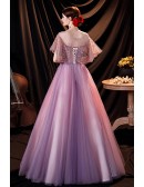 Elegant Purple Tulle Ballgown Prom Dress with Beaded Appliques
