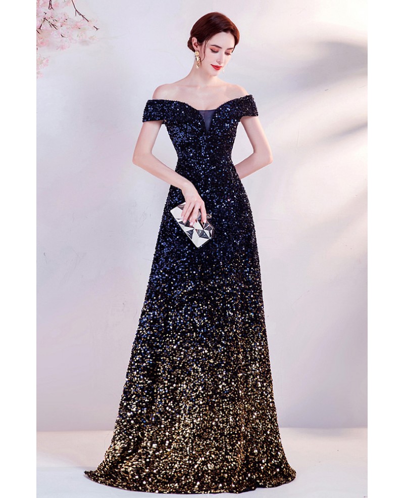 Bling Ombre Sequins Formal Party Dress Off Shoulder Wholesale #T74132 ...